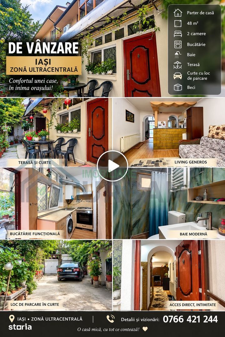 Parter de casă în zona ultracentrală Iași – 2 camere, terasă și boxă - Poză 1