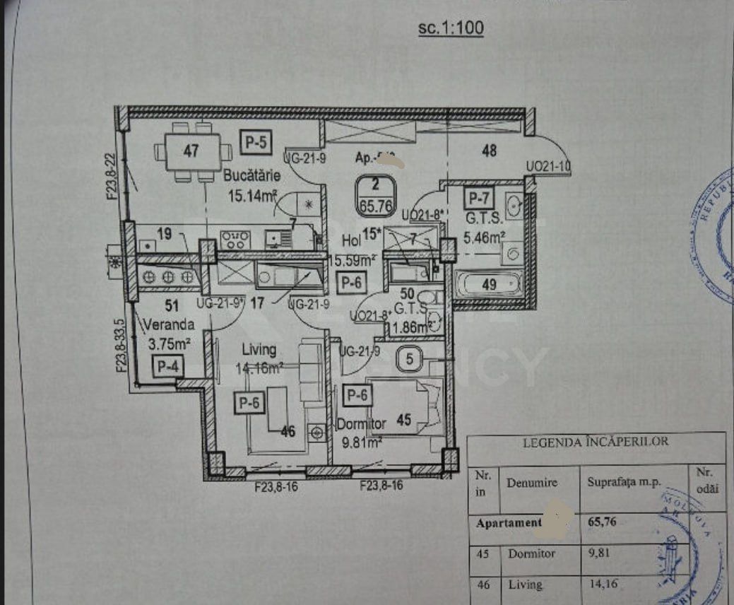 Vânzare, apartament, 2 camere, str. Tudor Vladimirescu, Râșcani - Schiță 9