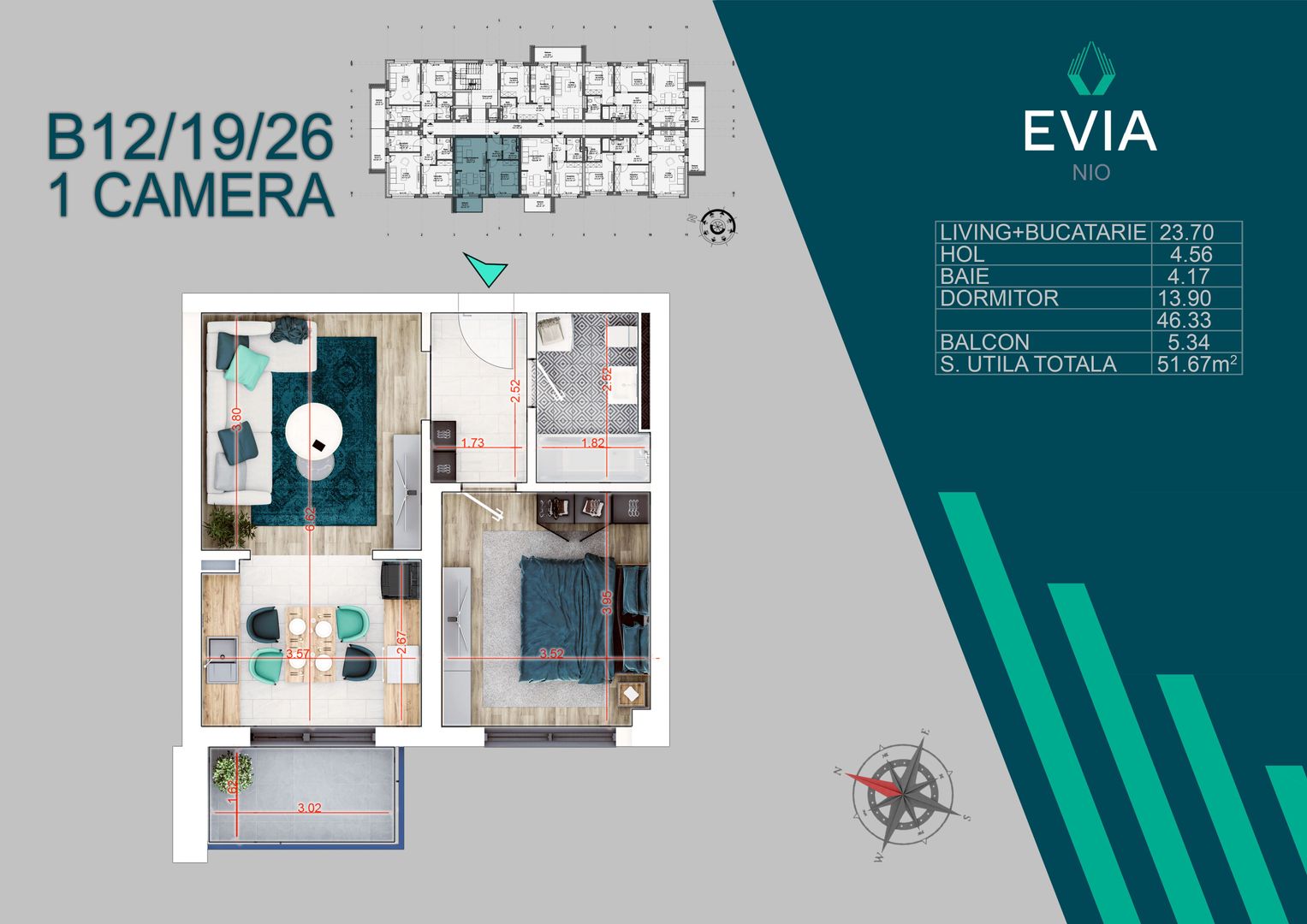 2 camere ideal investitie proiect premium -Titan -Pallady - Schiță 6