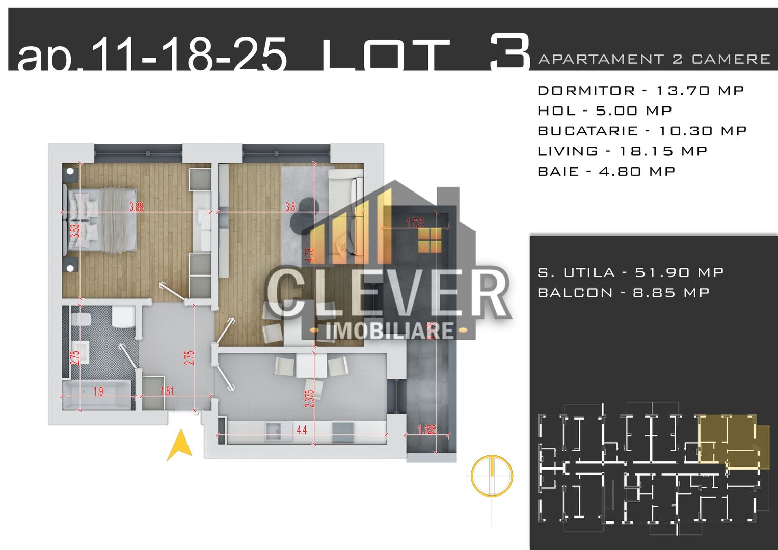 Ap 2 Camere cu Parcare GRATUITĂ la Avans de 90% – Pallady - Poză 1