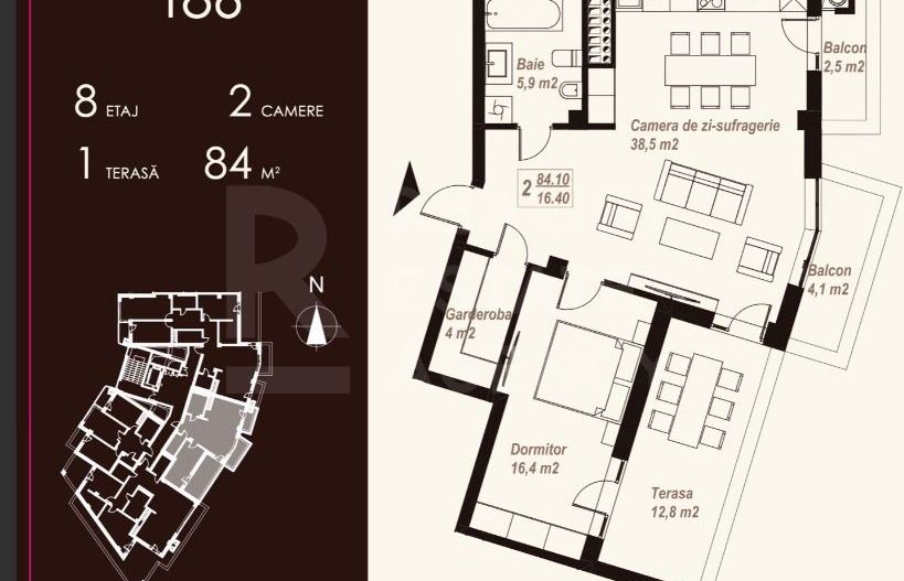 Vânzare  Penthouse 84 mp, strada Burebista, Ialoveni - Poză 9