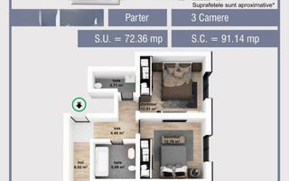 Apartament 3 camere |2 băi | Încălzire în pardoseală | Parcare |Calea Șurii Mici - Poză 12