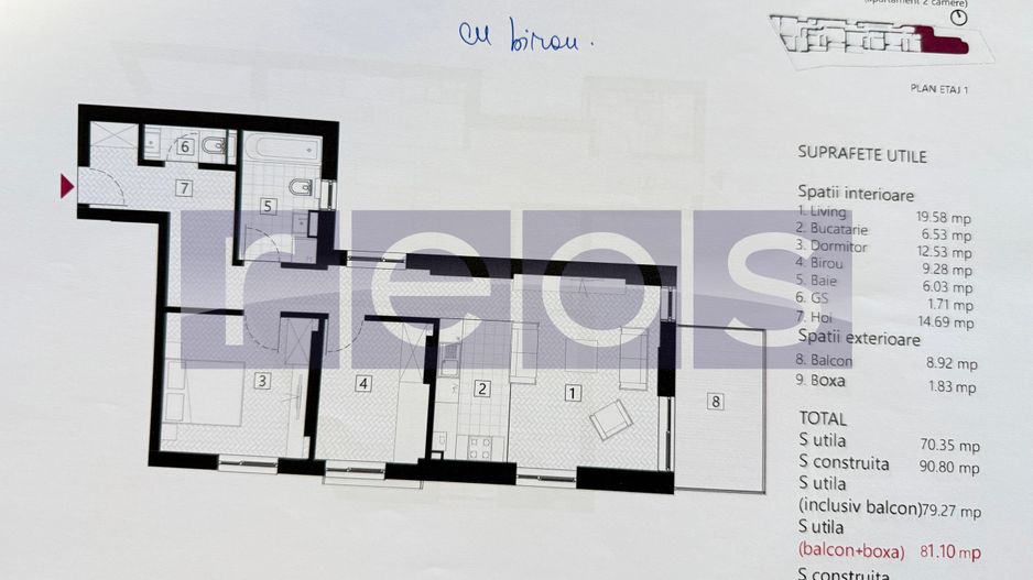 DE VANZARE | APARTAMENT 2 CAMERE + BIROU 9 MP  | ZONA EMINESCU - Poză 2