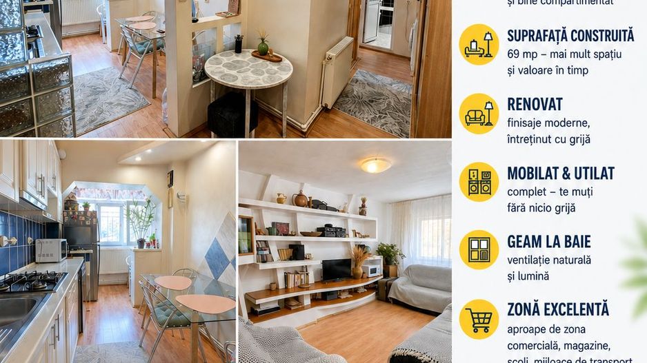 Apartament cu 3 camere, mobilat și utilat, etaj 3, VASLUI zona CARTIER; - Poză 1
