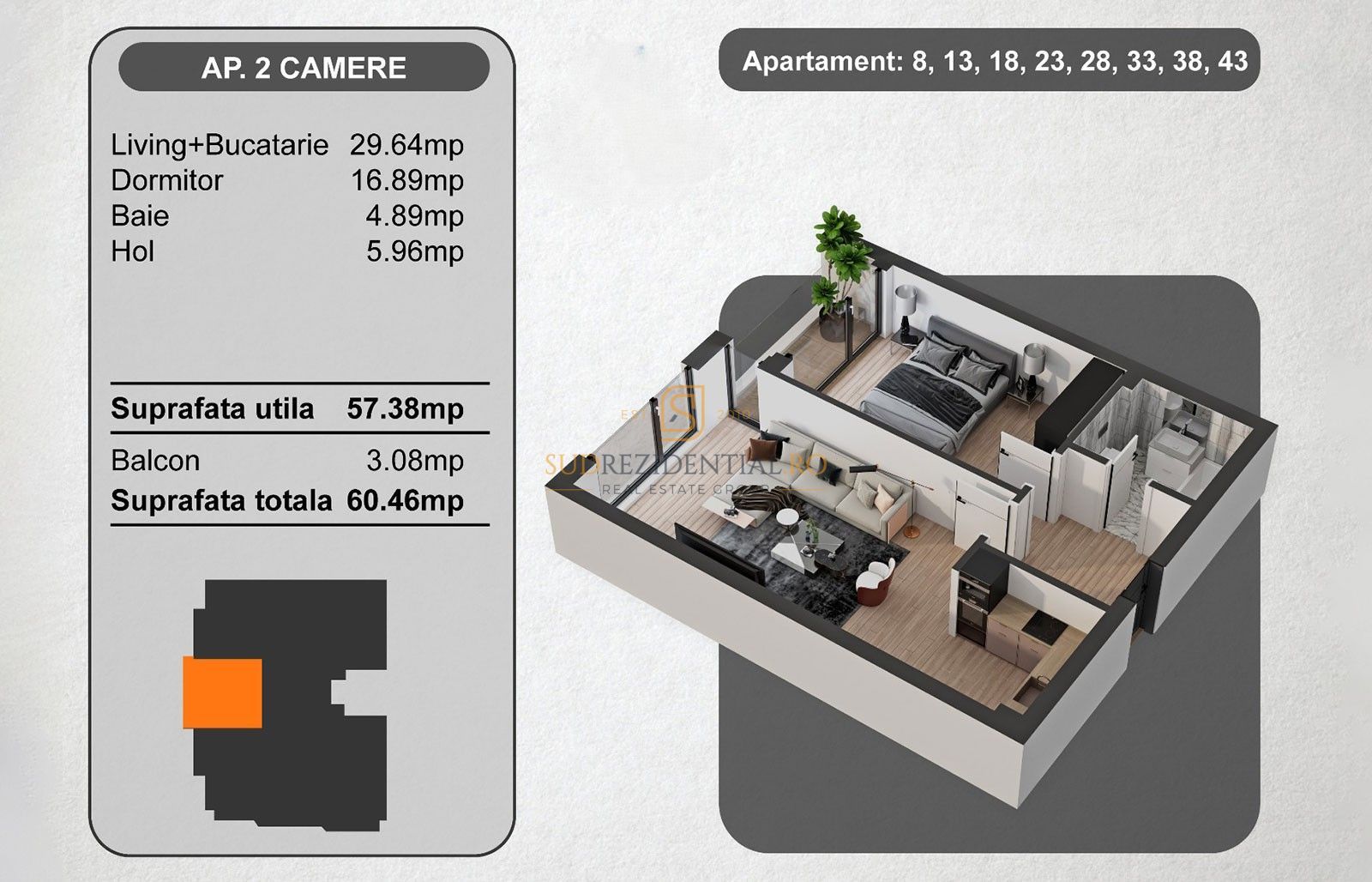Aparatament 2 camere + parcare inclusa - Zona Marriott, Panduri - Schiță 4