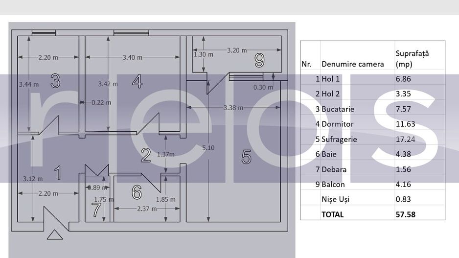 DE VANZARE APARTAMENT 2 CAMERE 58 MP POLONA | DECOMANDAT | METROU - Schiță 7