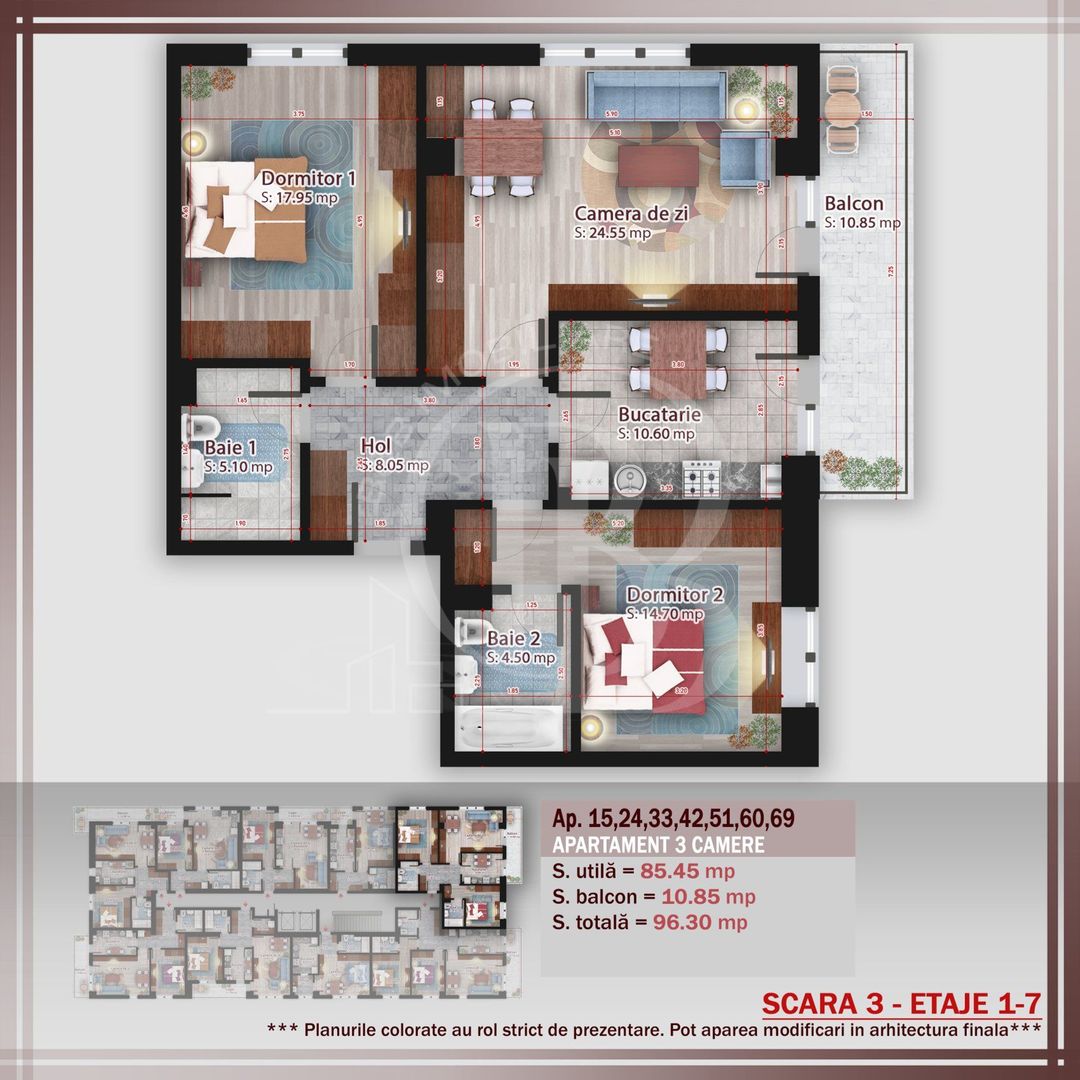 Apartament 3 camere   Titan Pallady Metrou Nicolae Teclu - Schiță 2