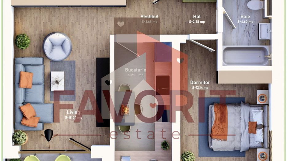 COMISION 0%.  Etaj 1 . Decomandat. Loc de parcare inclus - Schiță 7