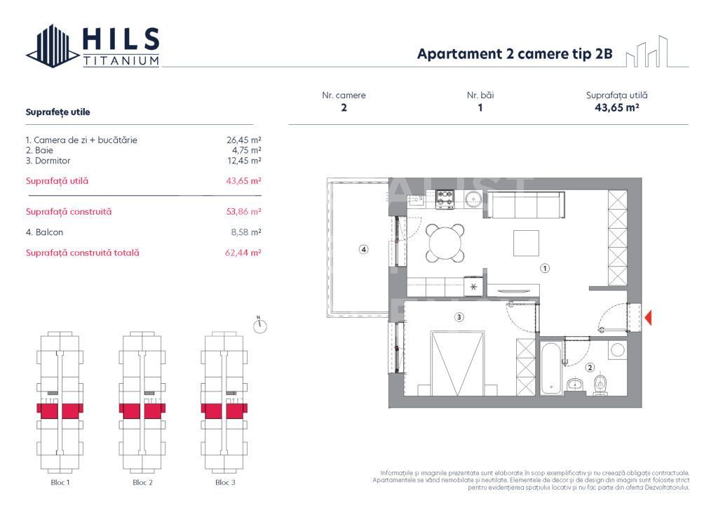 Vânzare, apartament, 2 camere tip 2B, HILS Titanium, București - Poză 7