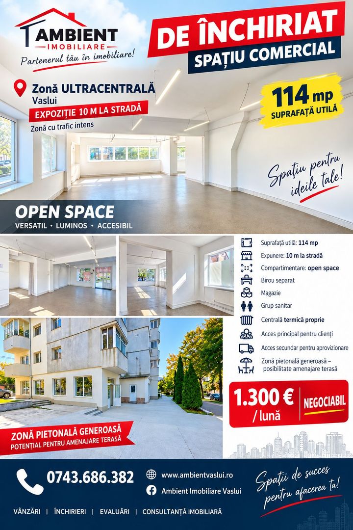 DE ÎNCHIRIAT – SPAȚIU COMERCIAL - 114 mp, ZONA CRUCEA GĂRII – VASLUI - Poză 1