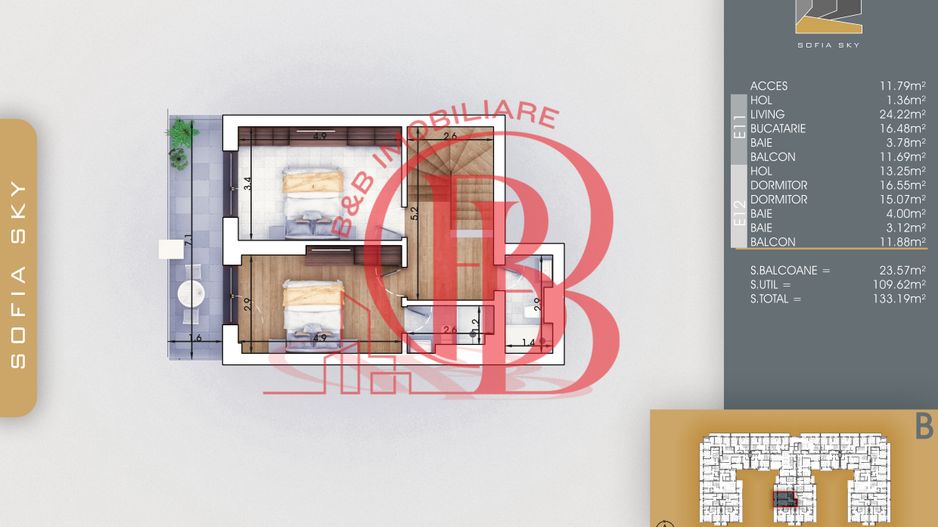 Apartament 3 camere-Duplex Bloc Finalizat Theodor Pallady - Schiță 5