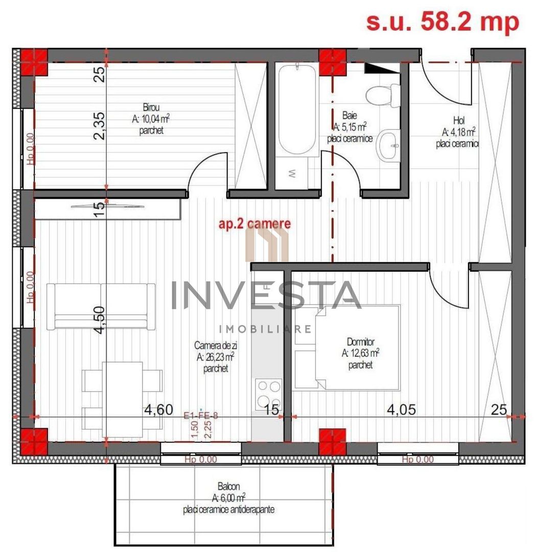 Apartament 2 camere | 58mp | Zona Europa | Proiect exclusivist - Schiță 2