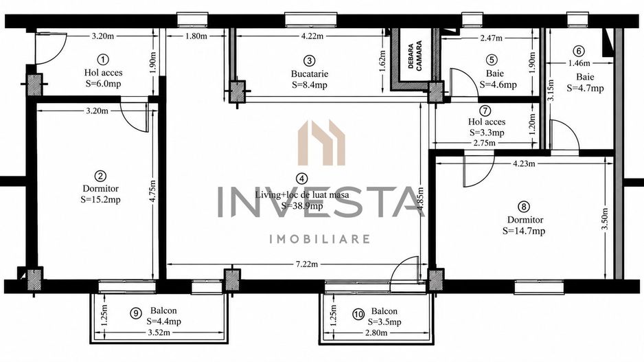 Apartament 3 camere, confort sporit, la cheie, Marasti - Schiță 2
