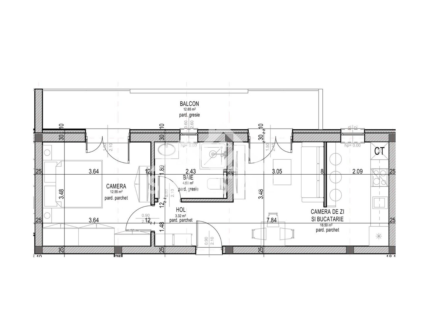 🏡 Apartament 2 camere, balcon 12mp si parcare, NOU - Ciresica - Schiță 4