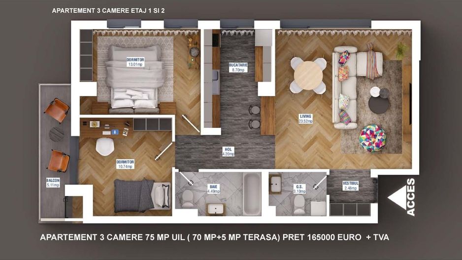 APARTAMENT 3 CAMERE | ZONA SISESTI - Schiță 11