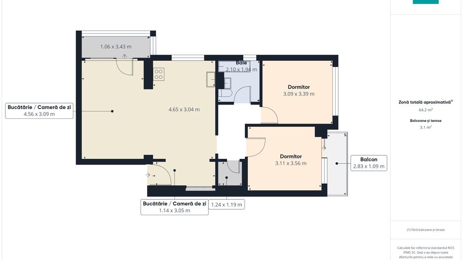 Apartament 3 camere, 65 mp, Nufărul, Oradea - Poză 10