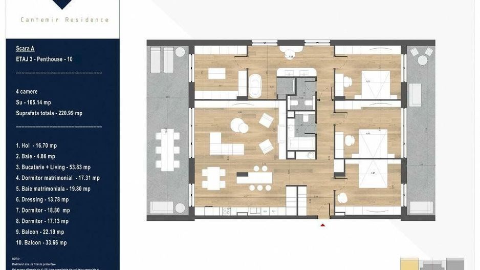 Penthouse 5 camere*parcare subterana*TVA inclus*Cantemir Residence - Poză 13