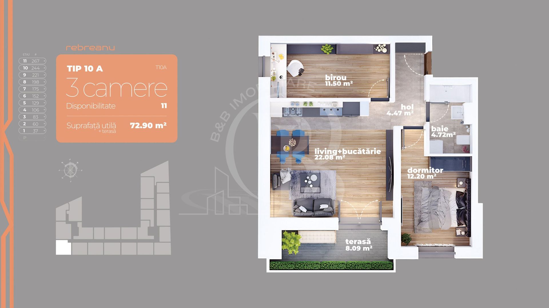 Apartament 3 camere-Auchan Titan-Liviu Rebreanu-Comision 0 - Schiță 2