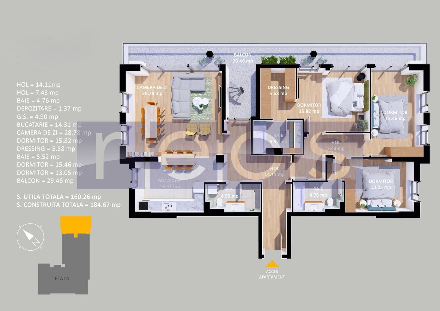 VANZARE APARTAMENT LA CHEIE | 4CAMERE | 160MP | TERASA 88 MP| PARCARE - Schiță 20
