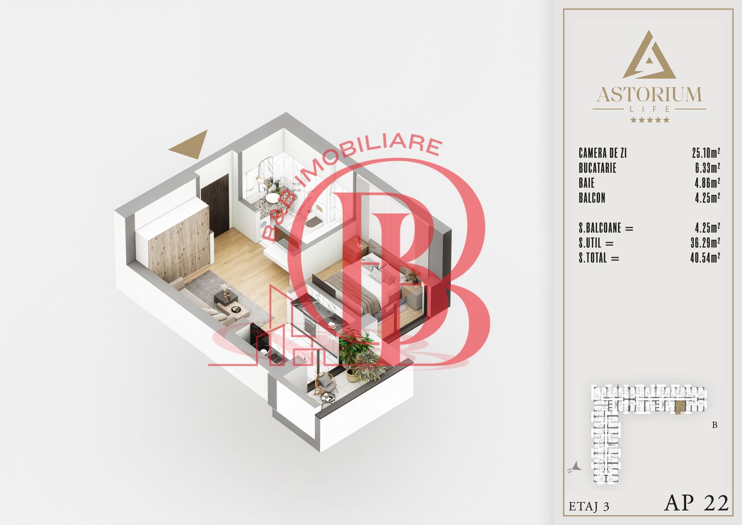 2 camere tip studio proiect premium titan pallady - Schiță 6