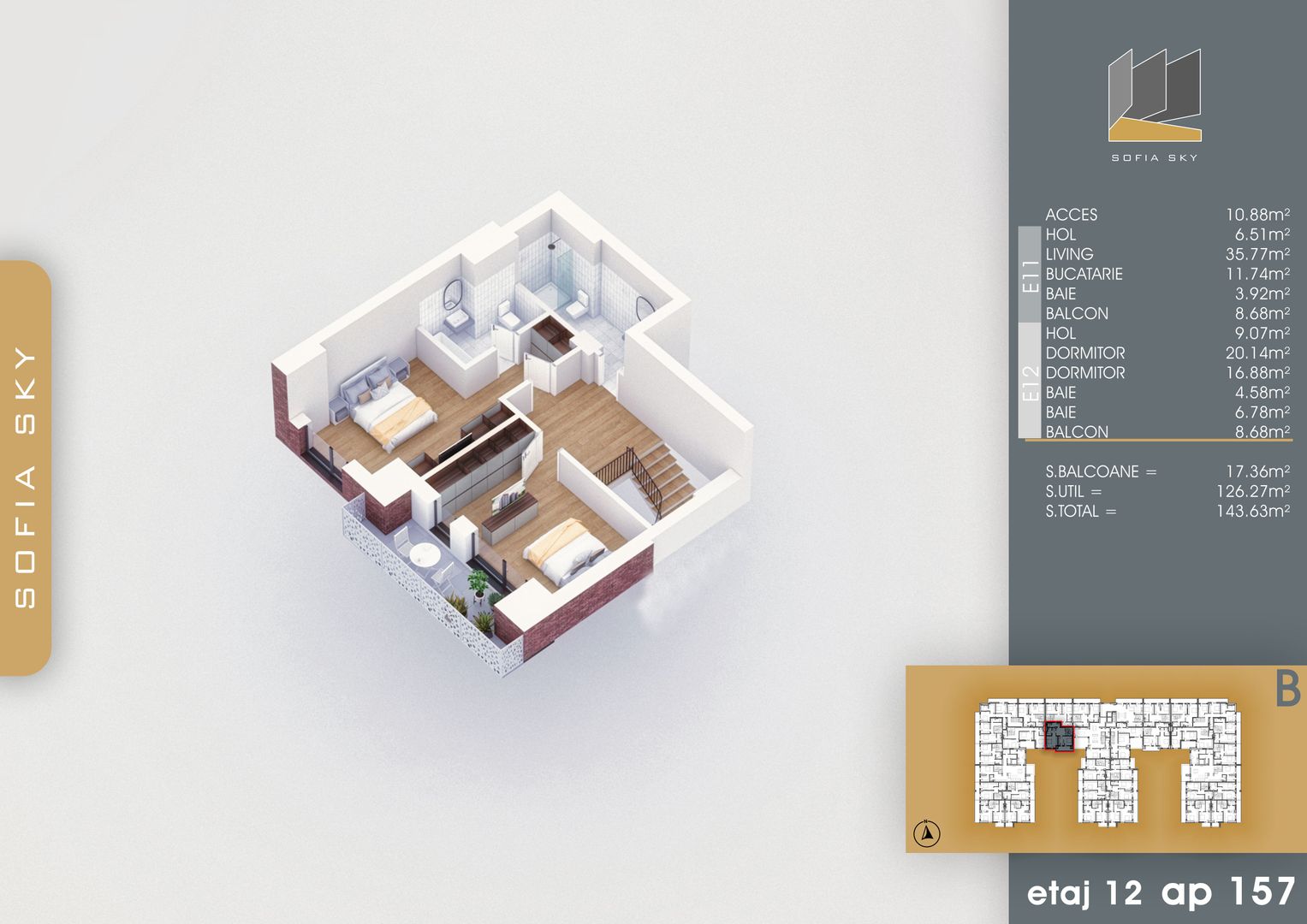 3 camere duplex cu living generos si 3 bai la 700 m de M Nicolae Teclu Pallady - Schiță 11