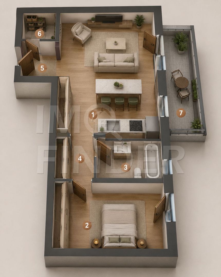 2 camere premium cu terasa generoasa | design elegant | complet mobilat - Poză 16