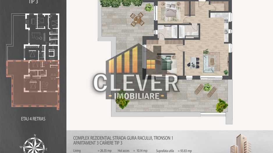 Apartament 3 camere cu terasa zona Pallady, metrou Teclu - Schiță 9
