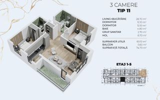 Apartament cu 3 camere si balcon - metrou Berceni, Popesti-Leordeni - Poză 6