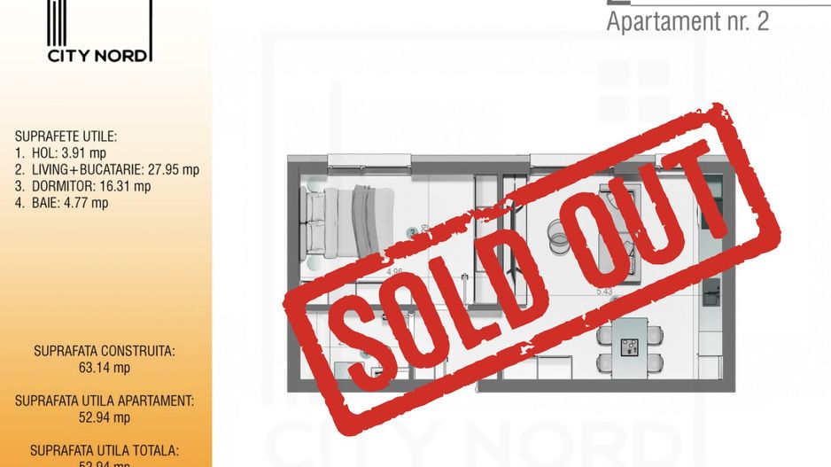 Apartament 2 camere - 53 mp - CITY NORD Stefan cel mare - Poză 1
