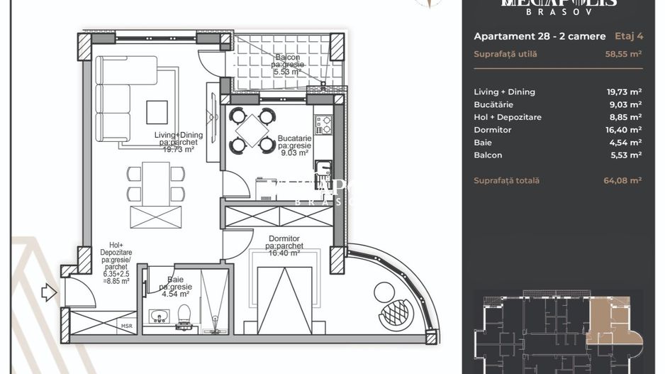 Apartament 2 camere |  Coresi |  Platǎ Tranșe | Credit - Poză 3