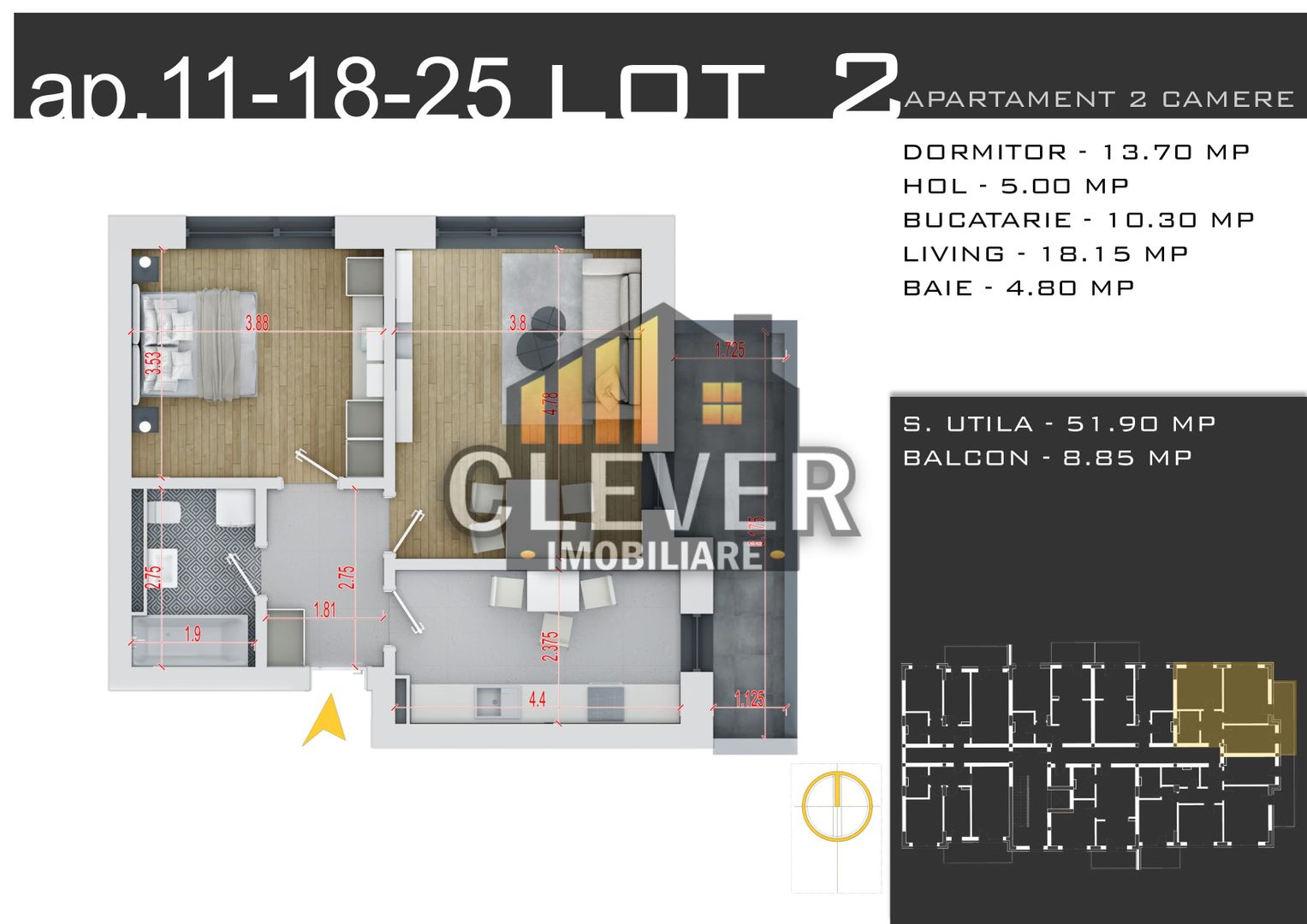 Ofertă Dezvoltator: 2 Camere cu Parcare GRATUITĂ la Avans de 90% – Pallady - Poză 1