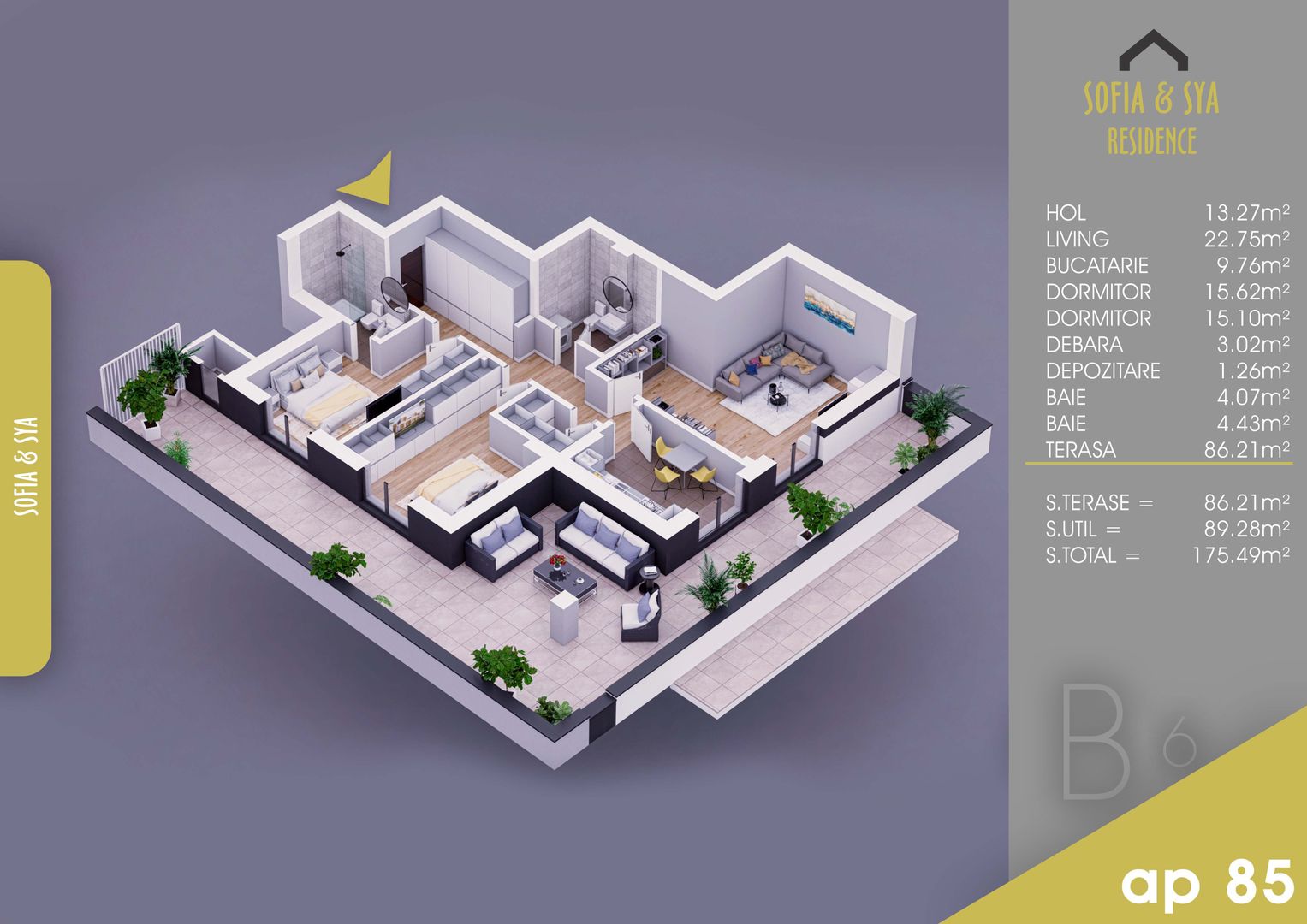 3 camere cu Terasa Parcare Gratis Titan-Pallady-M. Teclu - Schiță 1