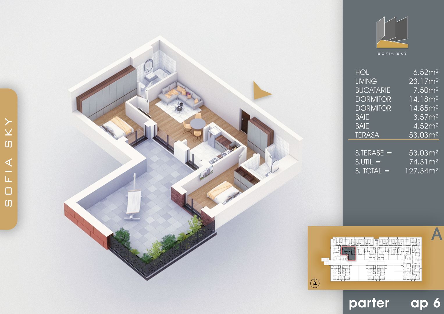 3 camere cu terasa  Titan Pallady  7 min Metrou Nicolae Teclu - Schiță 2