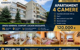Apartament cu 4 camere, SC -133 mp, etaj 3, VASLUI - zona TRAIAN - ITM; - Poză 2