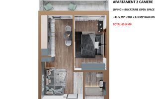 Apartament NOU 2 camere open space 50 mp Copou 104900 euro - Poză 7