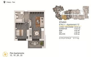 Th. Pallady-Apartament 2 camere cu Loc de parcare Gratuit - Schiță 1
