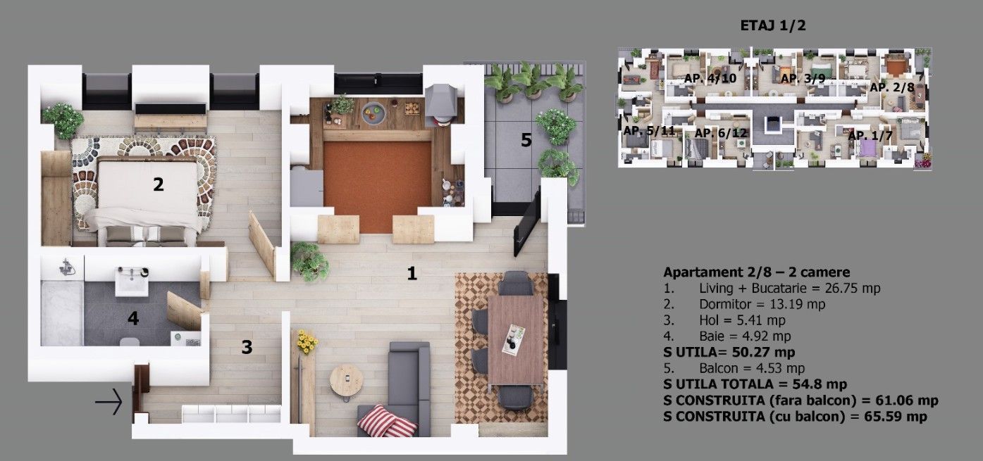 Apartament 2 camere Otopeni central | bloc cu lift | include parcare - Schiță 11