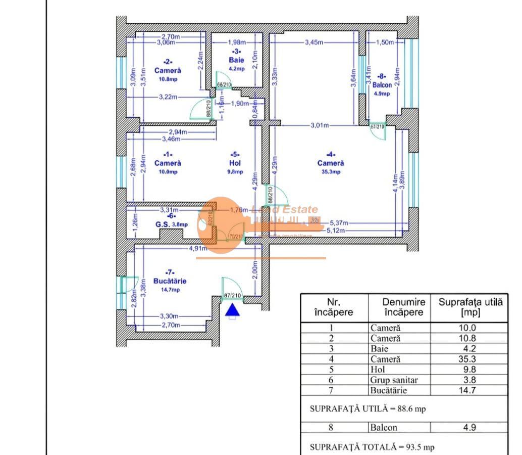 4 camere -93,5 mp - Lujerului (Bloc Reabilitat) - Schiță 12