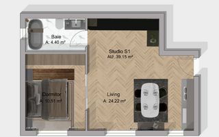 Apartament 39 mp | Bloc Nou | Nisa de Dormit | Terra, Floresti - Schiță 3