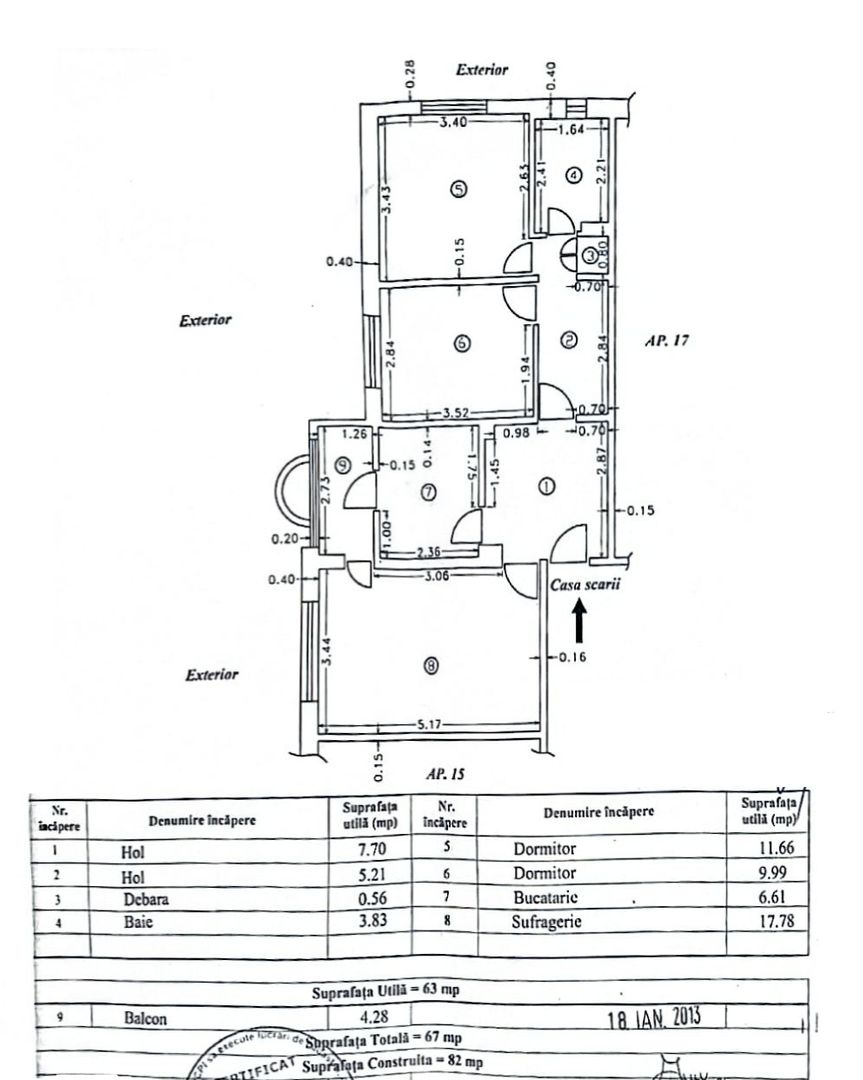 Apartament cu 3 camere, etaj 4, VASLUI - zona CARTIER; - Poză 13