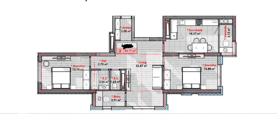 Vânzare, apartament, 2 camere, str. Calea Moșilor, Râșcani - Schiță 2