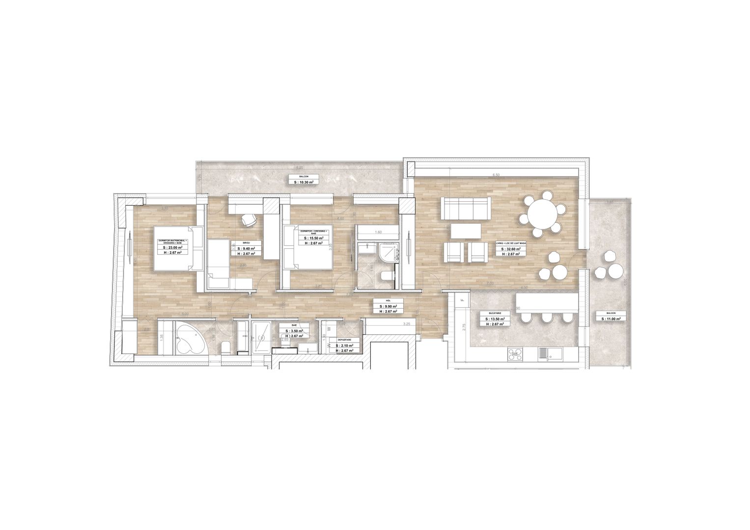 Apartament 3.5 camere 109 mp utili | Libertatii | Bloc Boutique - Schiță 2