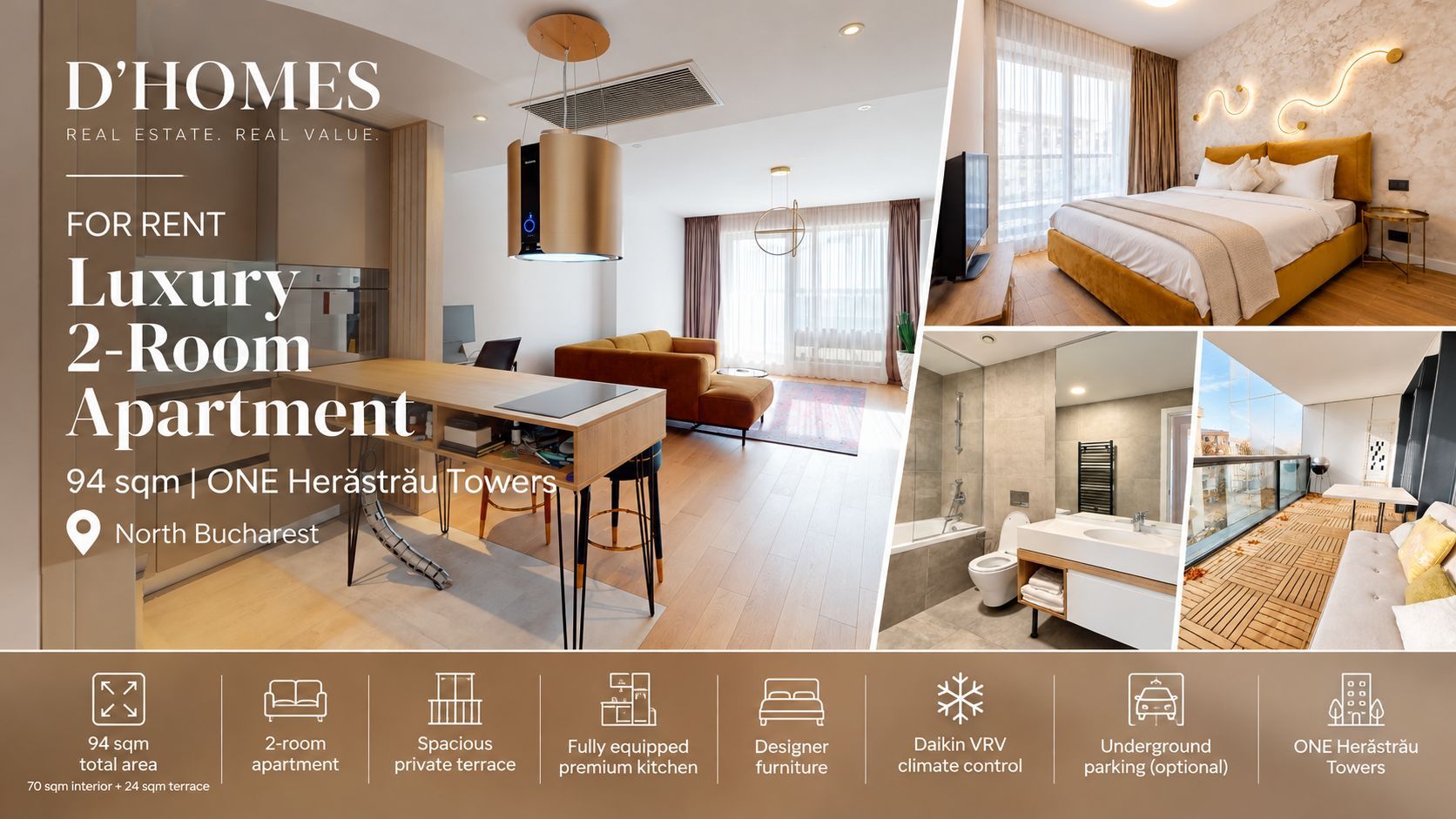 For Rent | Luxury 2-Room Apartment | 94 sqm | ONE Herăstrău Towers - Poză 1