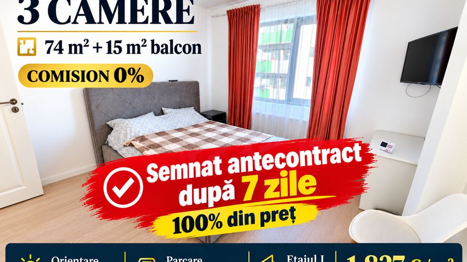 COMISION 0%Apartament 3 camere 74 mp , parcare Floresti str Sub Cetate - Poză 1