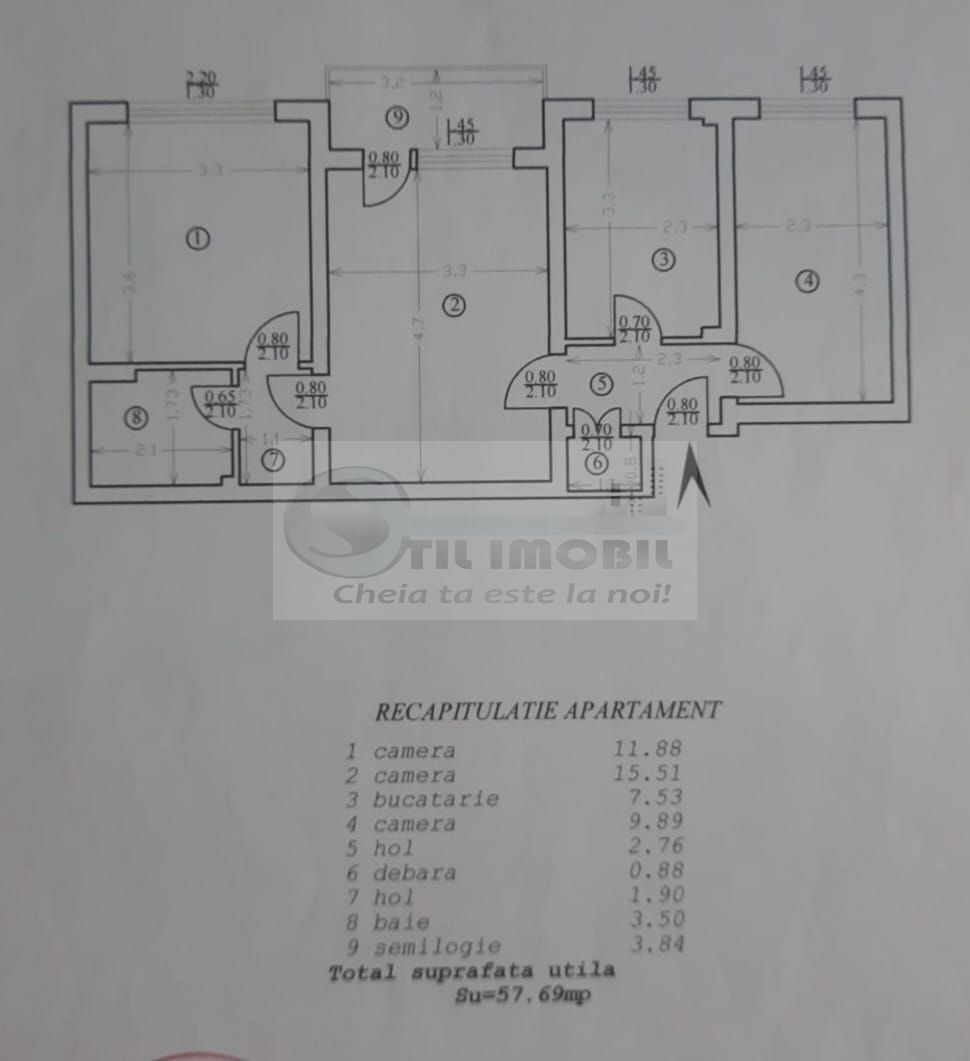 Cartier - Podu Ros - Ap. 3 camere - 95k Cash - 58 mp etaj 1. - Schiță 12