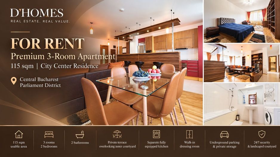 For Rent | Premium 3-Room Apartment | 115 sqm | Palace of Parliament - Poză 1