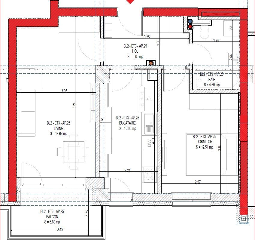 Apartament 2 camere - Proiect nou Sibiu COMISION ZERO - Schiță 5