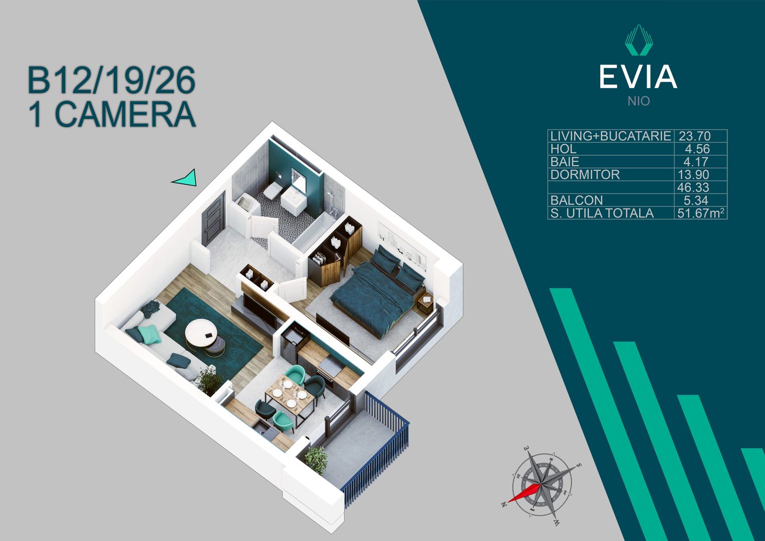 2 camere ideal investitie proiect premium -Titan -Pallady - Schiță 6