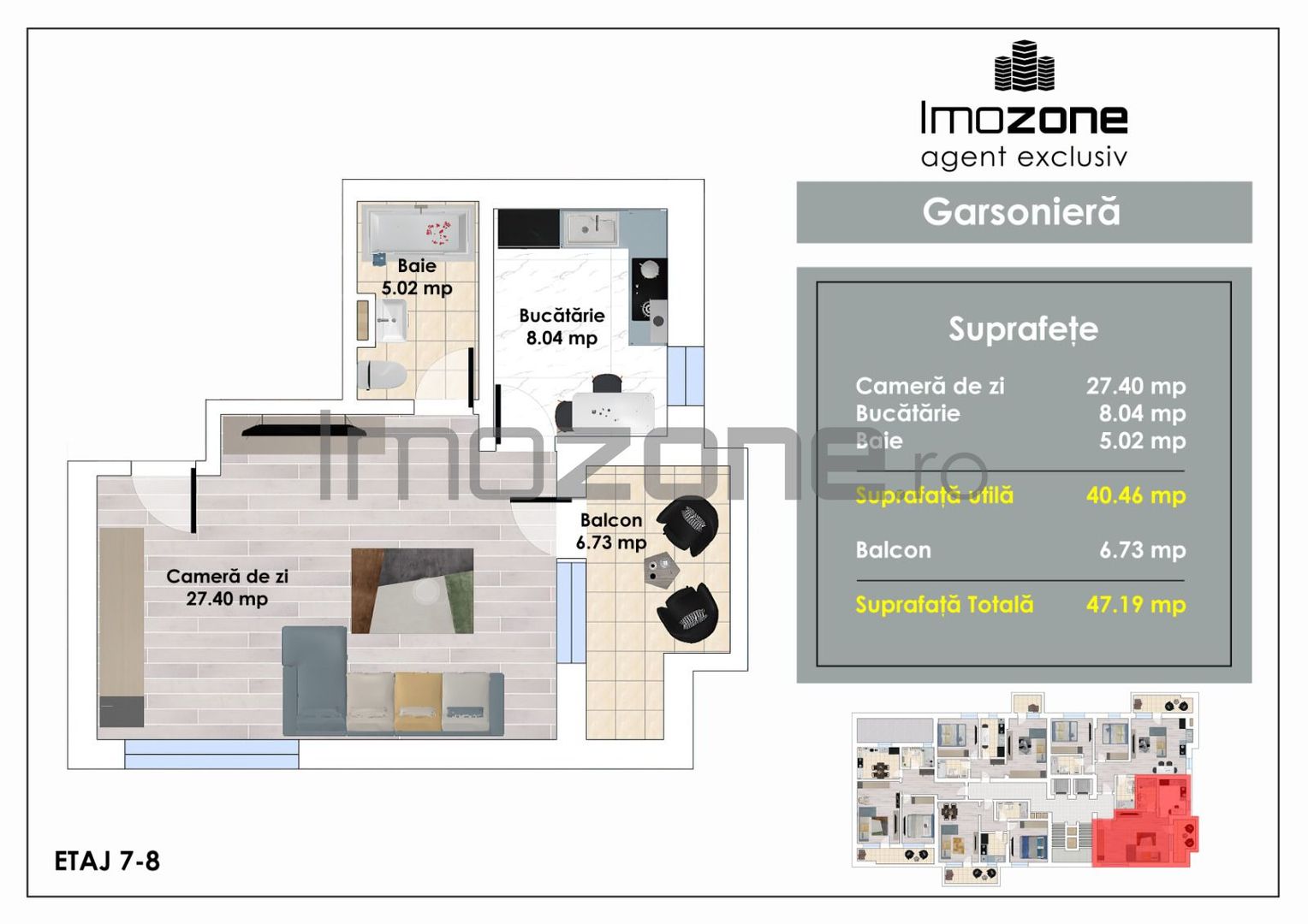 Garsoniera | 47 mp | Decomandata | Bucatarie Spatioasa | Bloc Nou | Comision 0% - Poză 1
