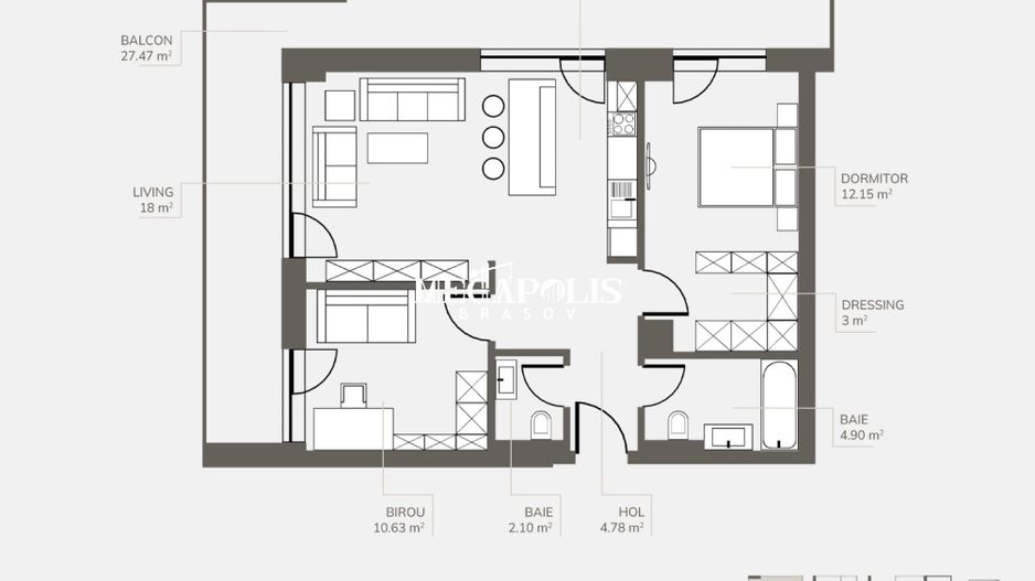 Apartament Premium | 3 camere | Bartolomeu | 63 MP - Poză 2